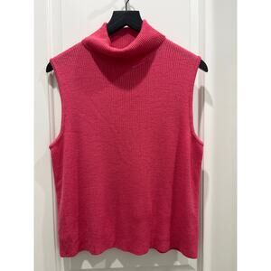 St. John Sport Ribbed Knit Sleeveless Turtleneck Vest Pink Sweater Sz XL